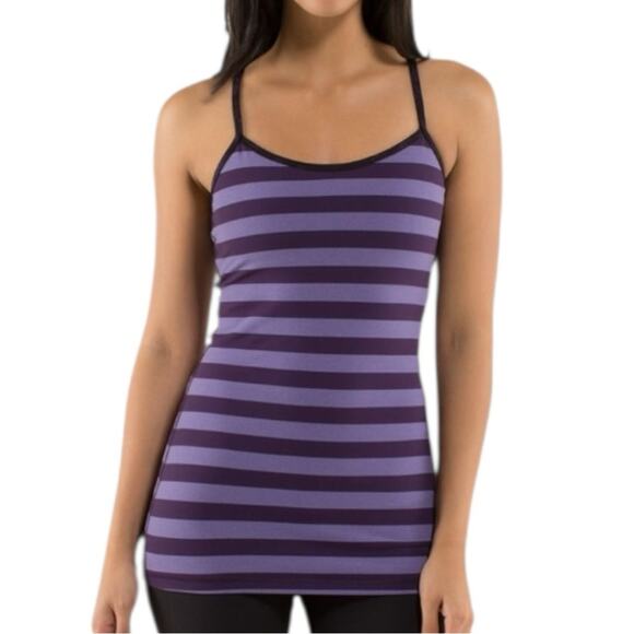 Lululemon Size 6 Micro Macro Stripe Deep Zinfandel Purple Black Power Y Tank Top - Picture 1 of 7